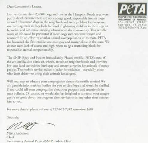 PETA Letter